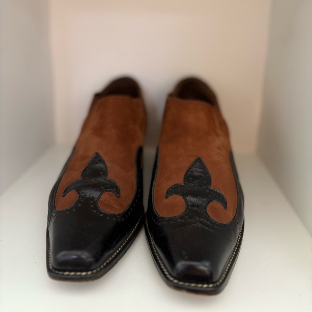 Donald J. Pliner Black and Brown Low Cut Cowboy Boots